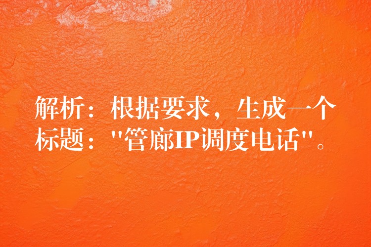 解析:根据要求,生成一个标题:”管廊IP调度电话”。 解析:根据要求,生成一个标题:”管廊IP调度电话”。