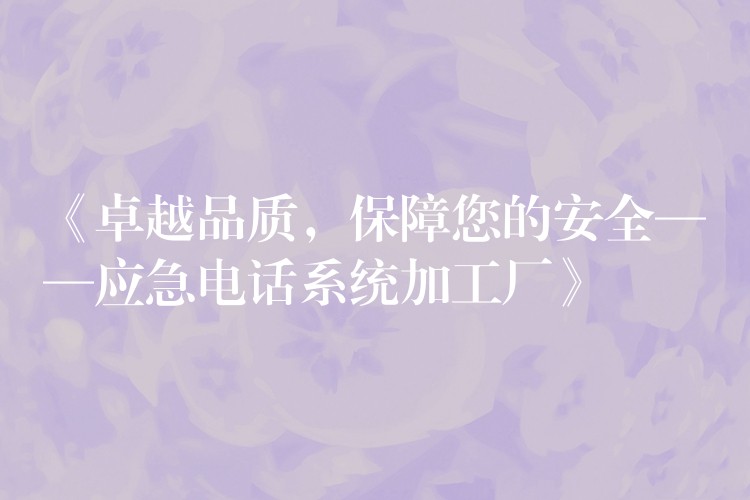 《卓越品质,保障您的安全——应急电话系统加工厂》 《卓越品质,保障您的安全——应急电话系统加工厂》