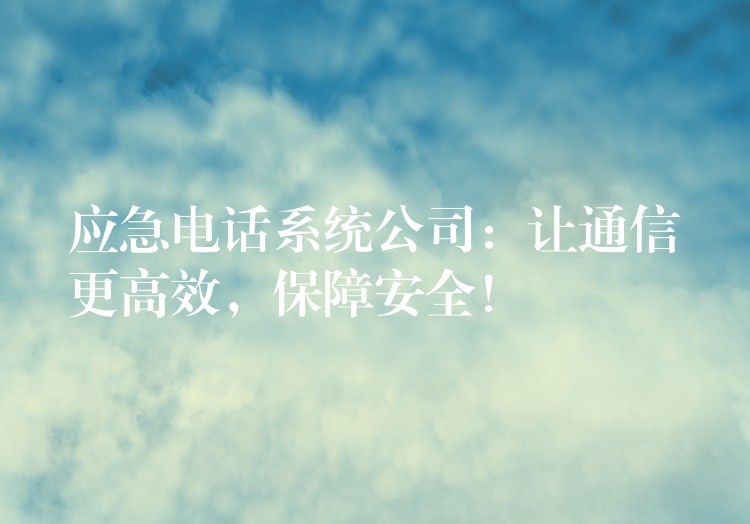 应急电话系统公司:让通信更高效,保障安全! 应急电话系统公司:让通信更高效,保障安全!